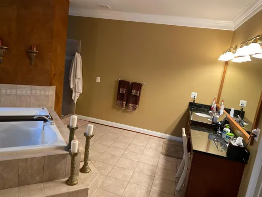 Large bathroom with soaking tub cleaned
