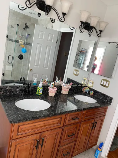 Double vanity bathroom cleaned and polished